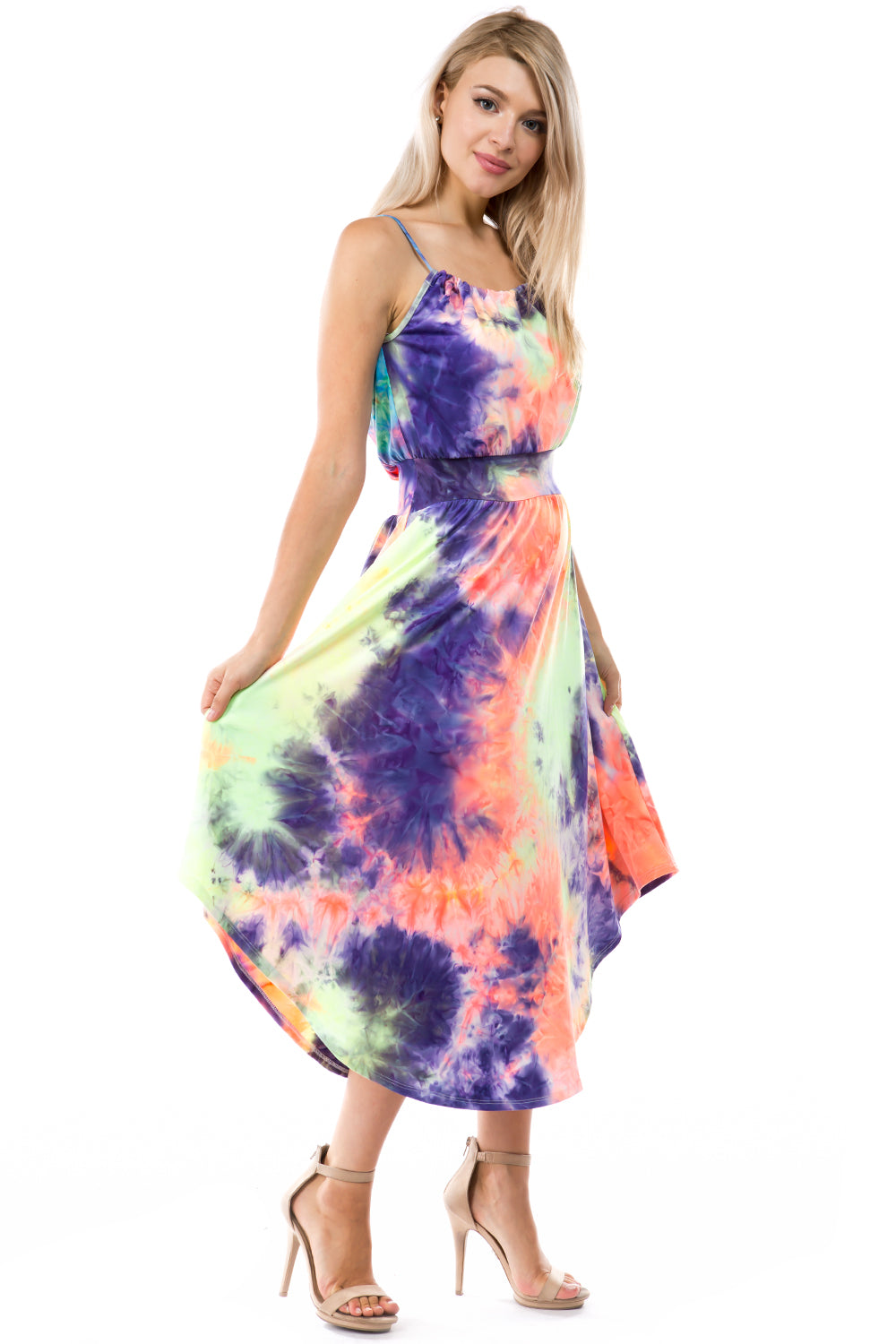 AGNES SLEEVELESS DRESS (NEON PURPLE TIE DYE)- VD2768T