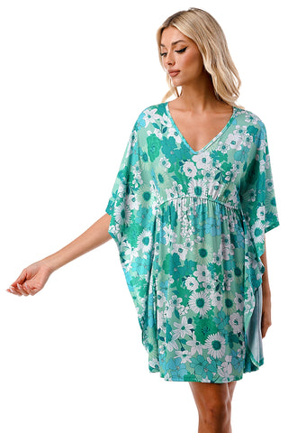 ANNA KIMONO DRESS (GREEN FLORAL)- VD3130