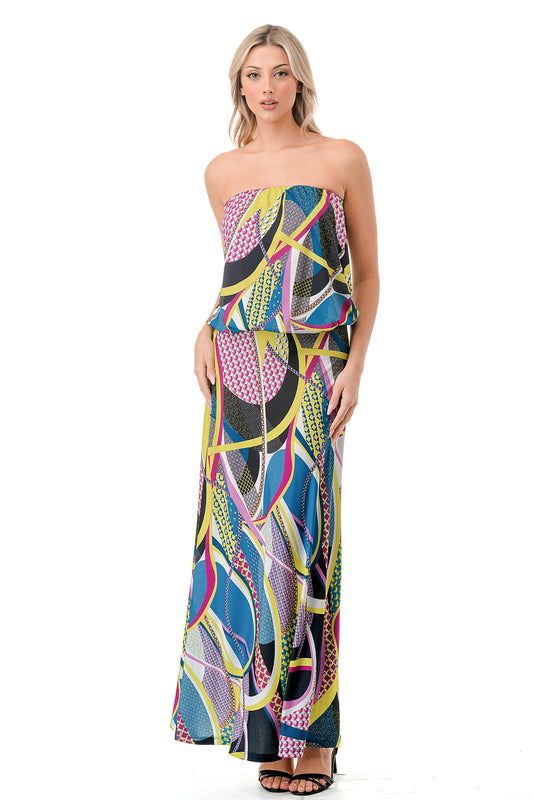 ANOUK TUBE LONG DRESS (BLACK PURPLE GEO)- VD3200