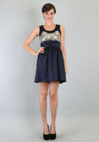 ZOE PIN BABYDOLL DRESS (NAVY)- VD7228