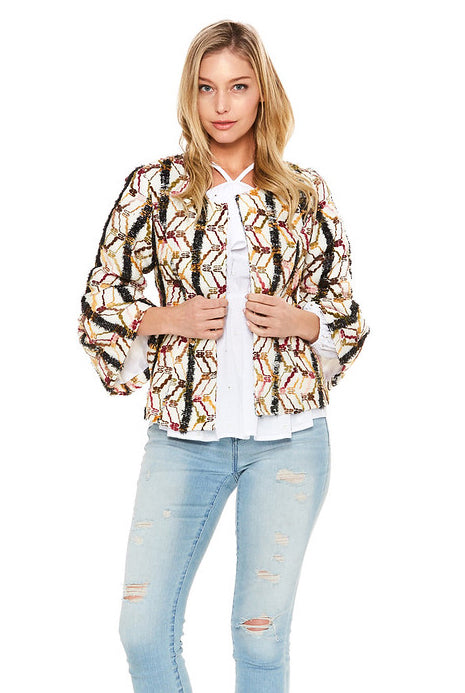 ALESSIA RUFFLE SLEEVE JACKET (Ivory)-VJ1980