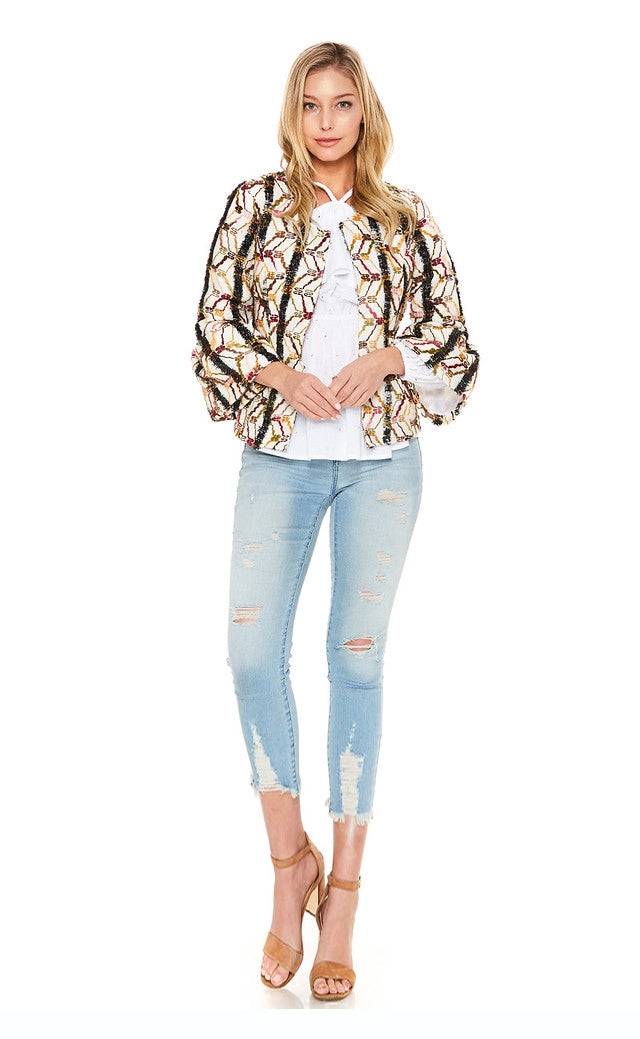 ALESSIA RUFFLE SLEEVE JACKET (Ivory)-VJ1980