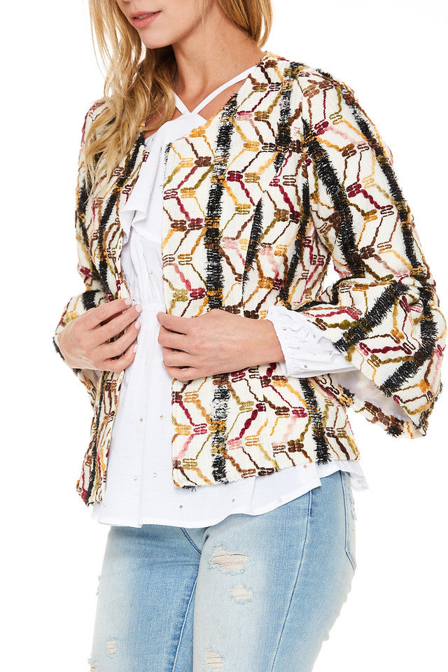 ALESSIA RUFFLE SLEEVE JACKET (Ivory)-VJ1980