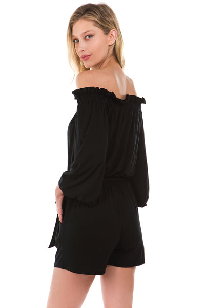 PRISCILLA OFF SH ROMPER(Black)-VR2199
