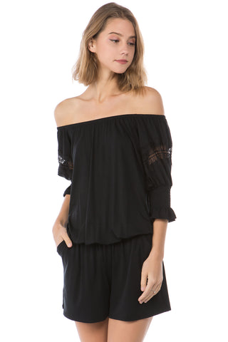 OTTILIE BUBBLE SLEEVE ROMPER (BLACK)- VR2472