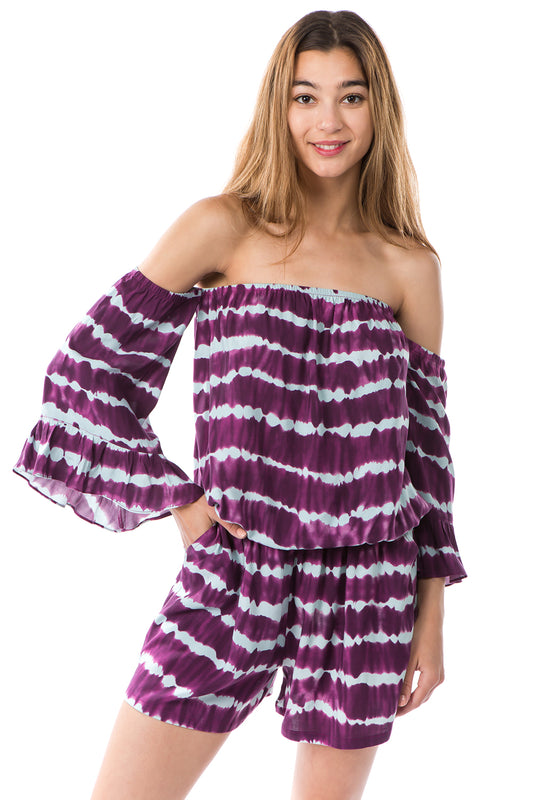 SAVANNAH ROMPER (WINE/GREY)- VR2487T