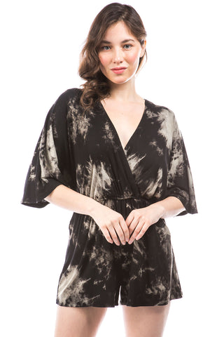 PAIGE RAGLAN ROMPER (BLACK/GREY TIE DYE)-VR2735