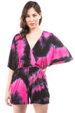 PAIGE RAGLAN ROMPER (FUSCHIA/BLACK TIE DYE)-VR2735