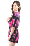 PAIGE RAGLAN ROMPER (FUSCHIA/BLACK TIE DYE)-VR2735