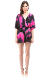 PAIGE RAGLAN ROMPER (FUSCHIA/BLACK TIE DYE)-VR2735