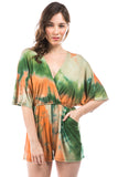 PAIGE RAGLAN ROMPER (ORANGE/OLIVE TIE DYE)-VR2735