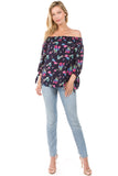 PRINTED OFF SHOULDER TOP (Navy Bird)- VT1071P