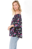 PRINTED OFF SHOULDER TOP (Navy Bird)- VT1071P