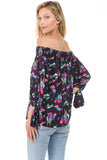 PRINTED OFF SHOULDER TOP (Navy Bird)- VT1071P