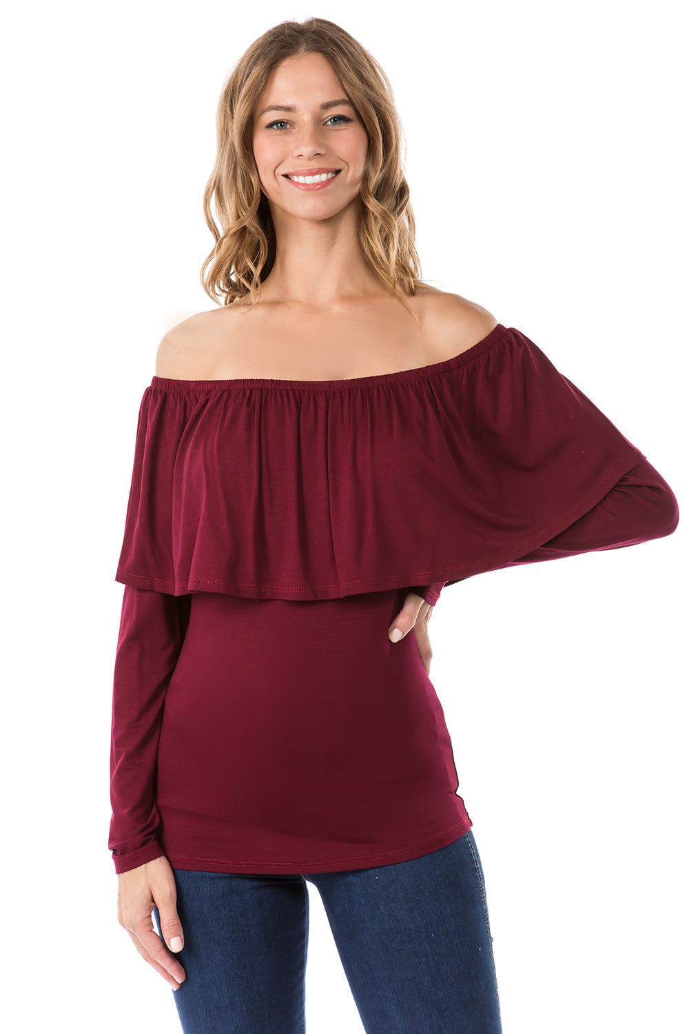 KAILA OFF SHOUDER TOP (DARK WINE)- VT1514