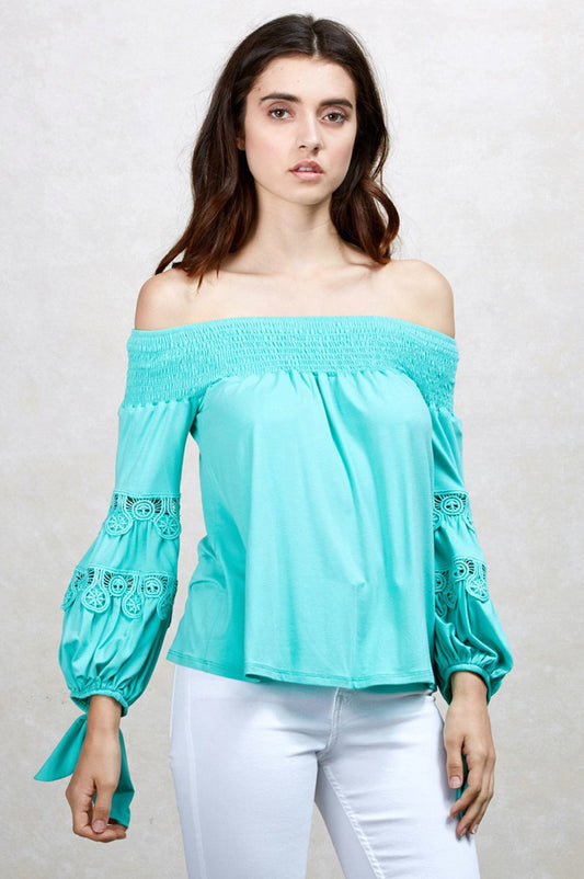 KARISSA OFF SHOULDER TOP (SEAFOAM)-VT1719