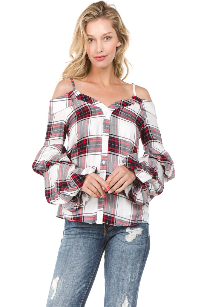 BUBBLY PLAID TOP (RED MULTI)-VT1856