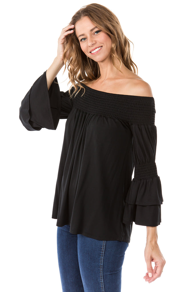 DAISY OFF SHOULDER TOP (BLACK)- VT1884