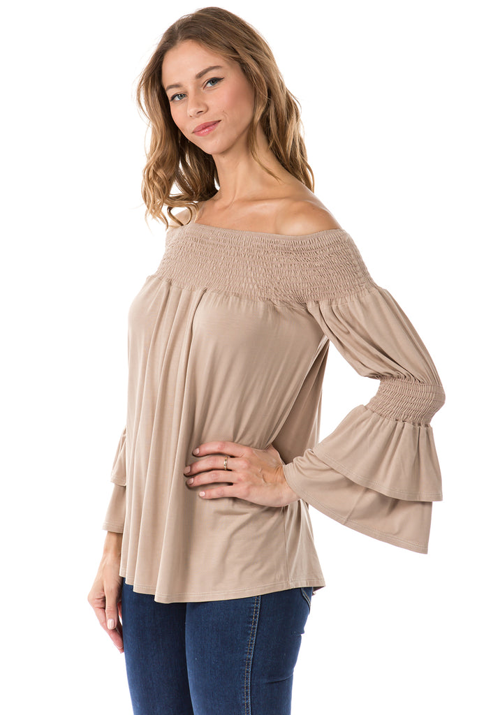 DAISY OFF SHOULDER TOP (MOCHA)- VT1884