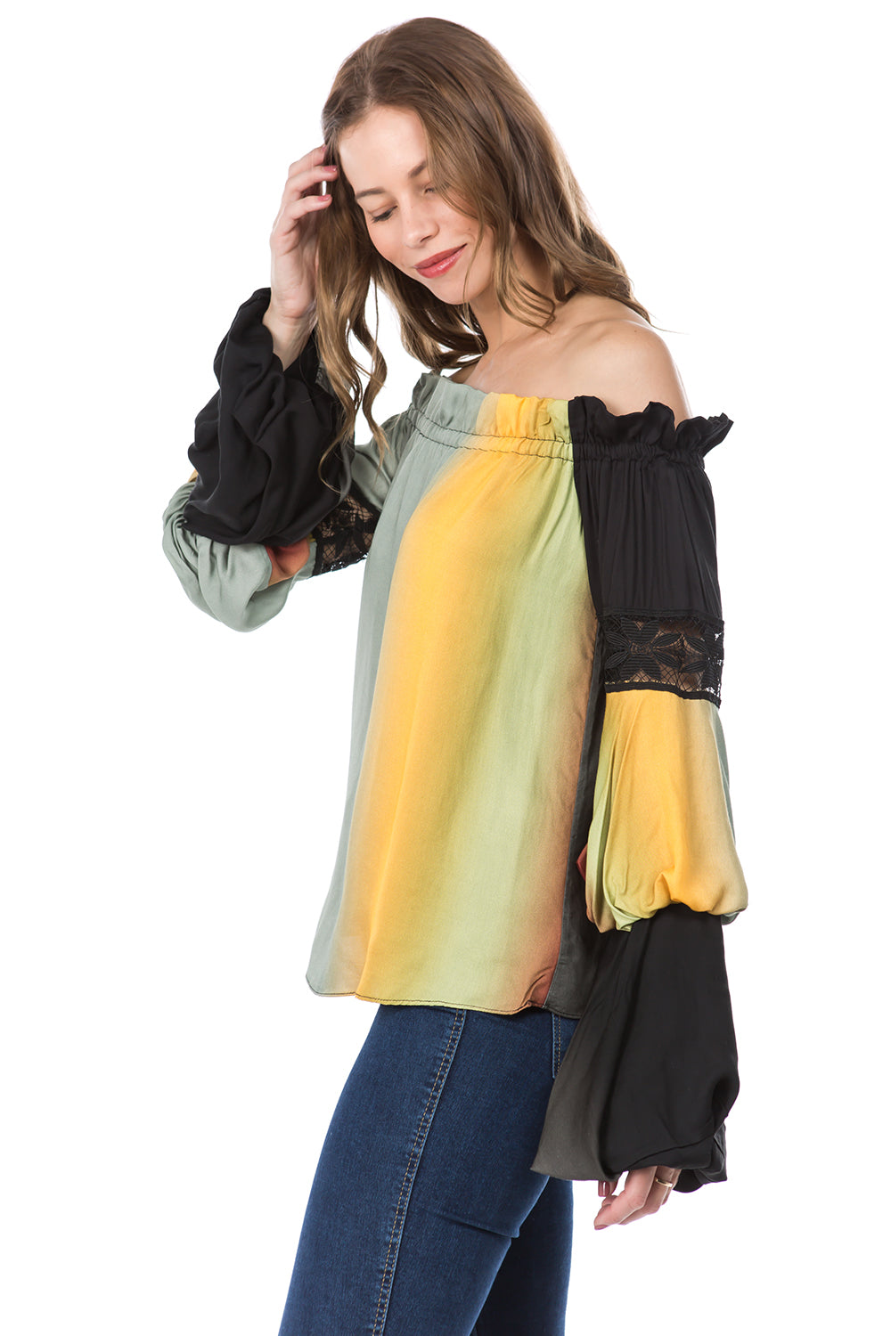 OMBRE OFF SHOULDER TOP (BLACK MULTI)- VT2141OM