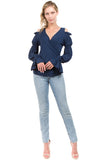 LEILANI OPEN SHOULDER WRAP TOP (Navy)- VT2191