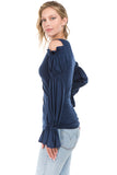 LEILANI OPEN SHOULDER WRAP TOP (Navy)- VT2191