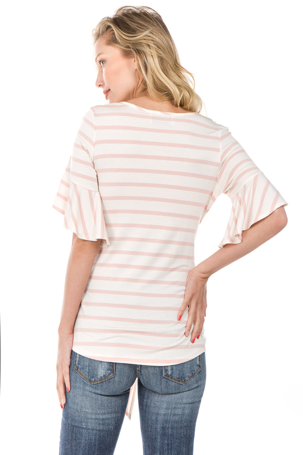 MARY WAIST-TIE TOP (Pink/Off White)- VT2234