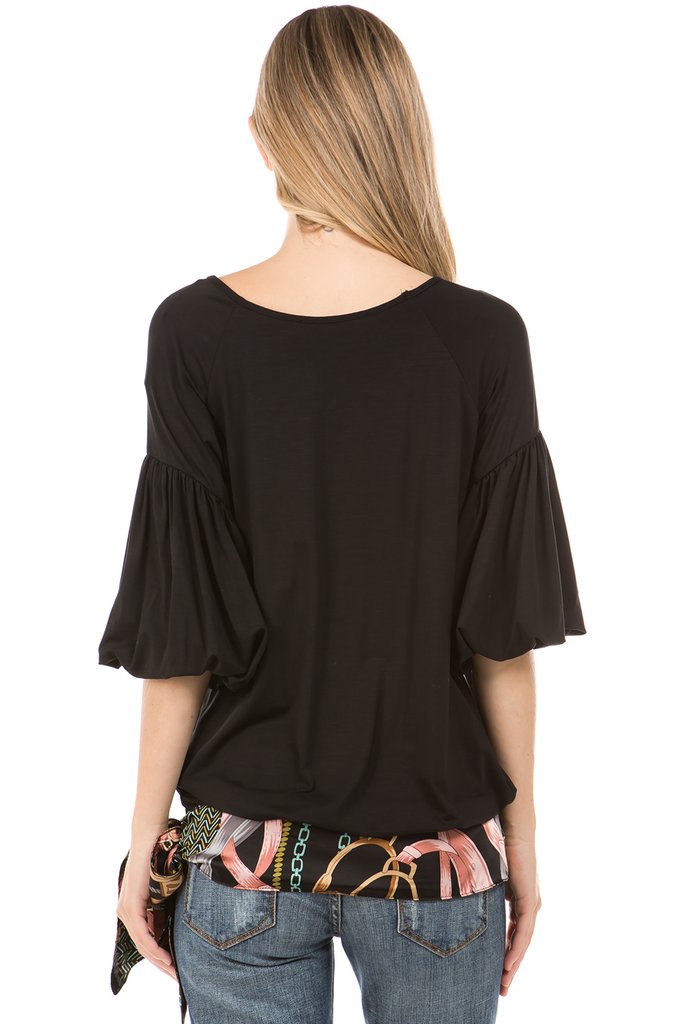 CORA BUBBLE SLEEVE TOP (Black)- VT2265