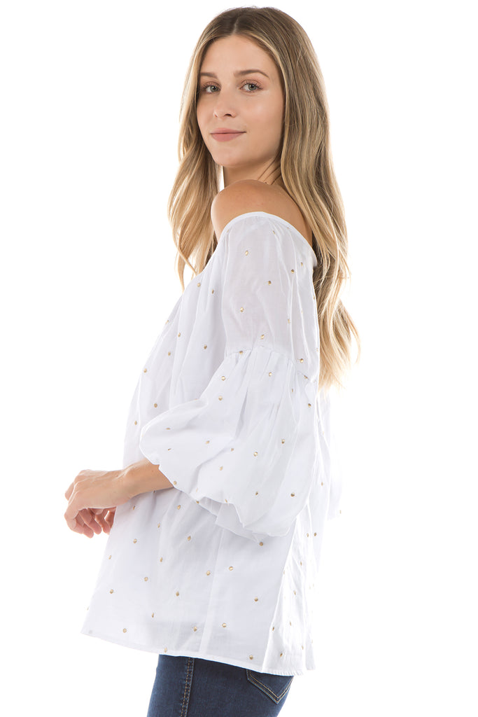 ESTRELLA BUBBLE SLEEVE TOP (White)- VT2267