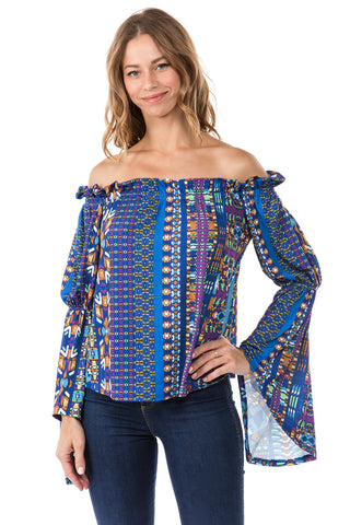 LUCCA BELL SLEEVE TOP (NAVY MULTI)- VT2274-LUCCA