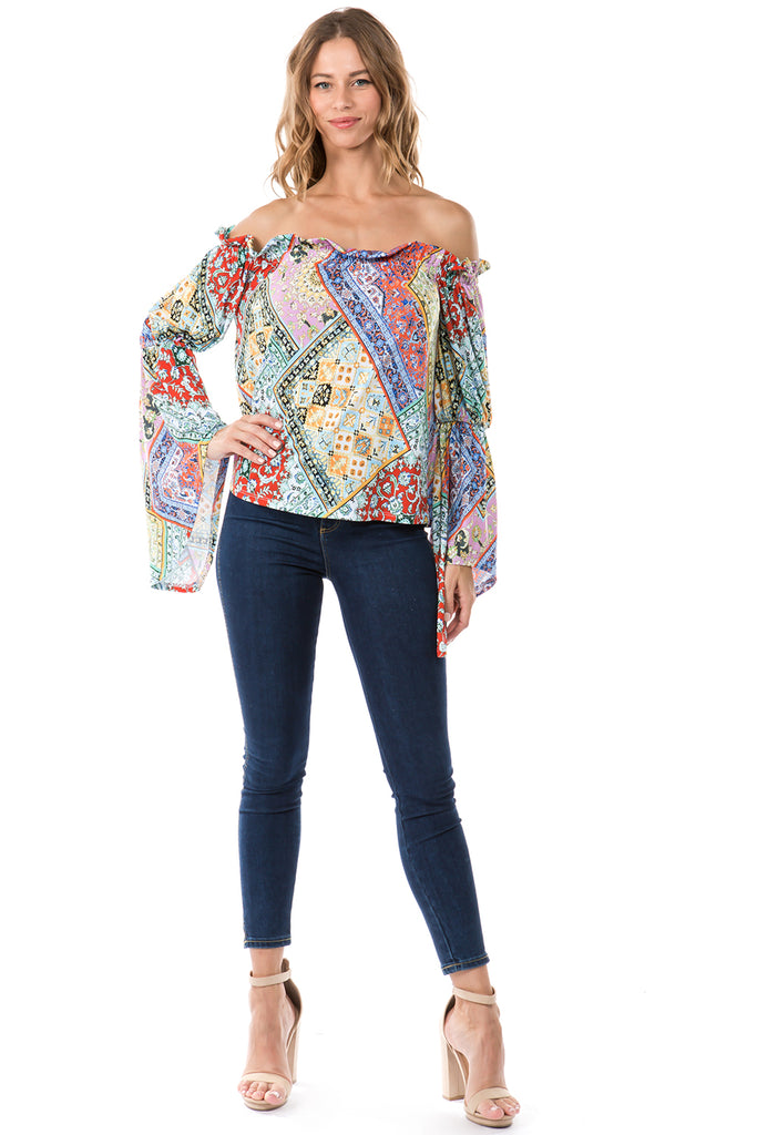 MONICA BELL SLEEVE TOP (PINK MULTI)- VT2274