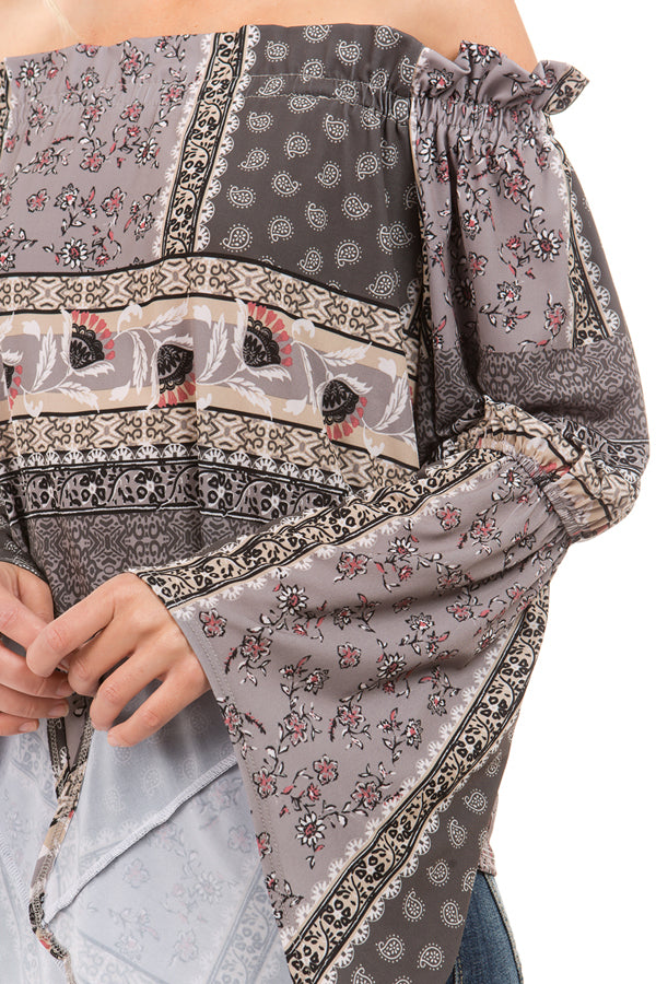 TALLULAH BELL SLEEVE TOP (Grey)- VT2274