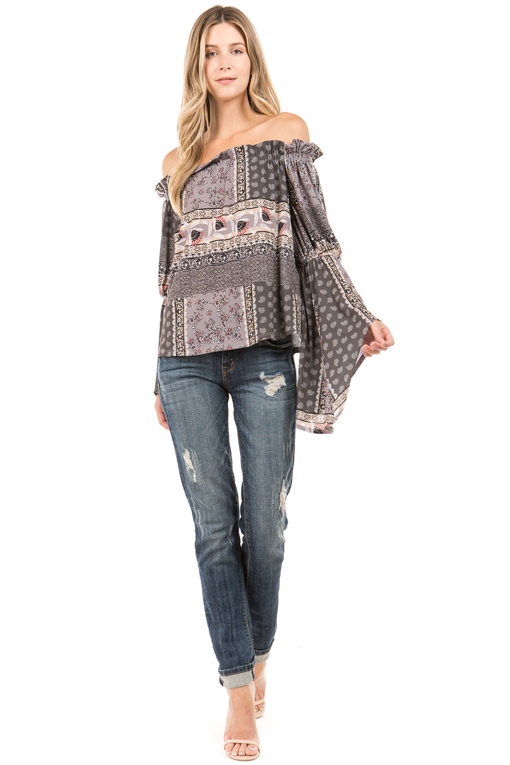 TALLULAH BELL SLEEVE TOP (Grey)- VT2274