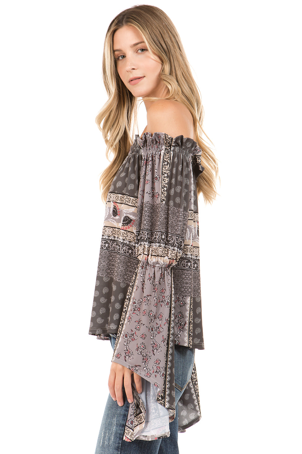TALLULAH BELL SLEEVE TOP (Grey)- VT2274