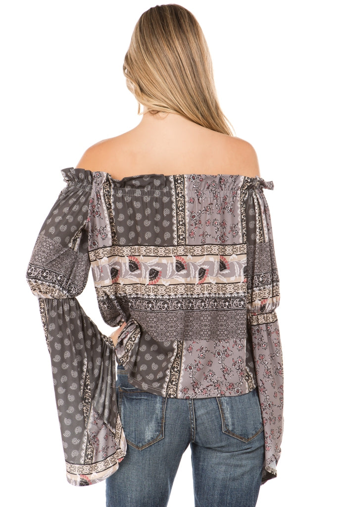 TALLULAH BELL SLEEVE TOP (Grey)- VT2274