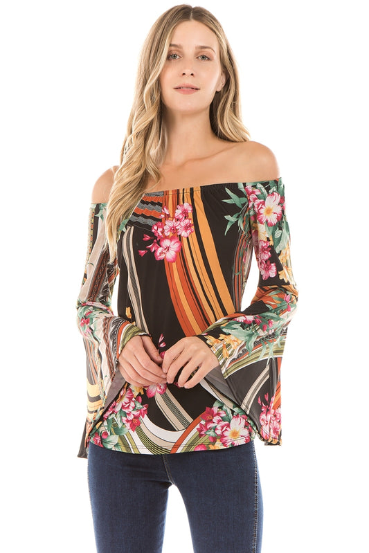 CAIA BELL SLEEVE TOP (MULTI)-VT2281