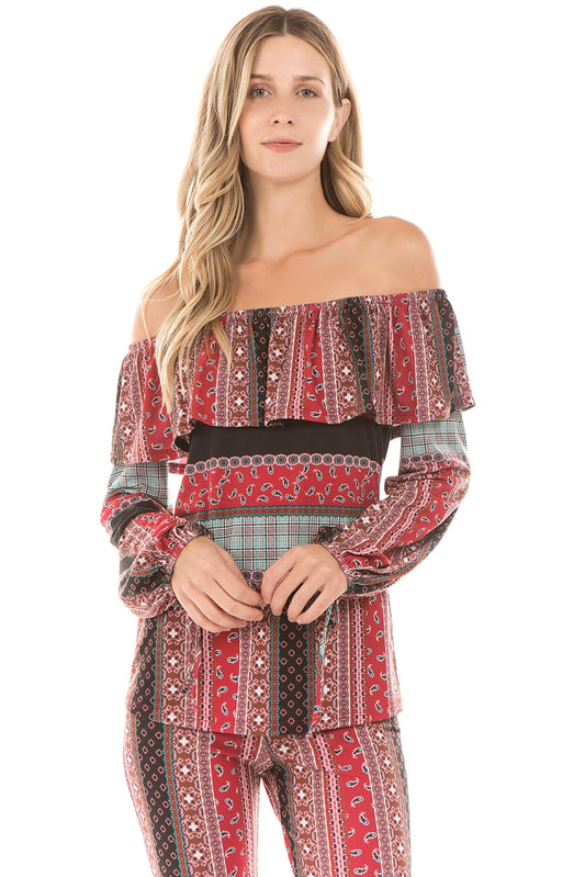 LAILA OFF SHOULDER TOP (RED)-VT2285