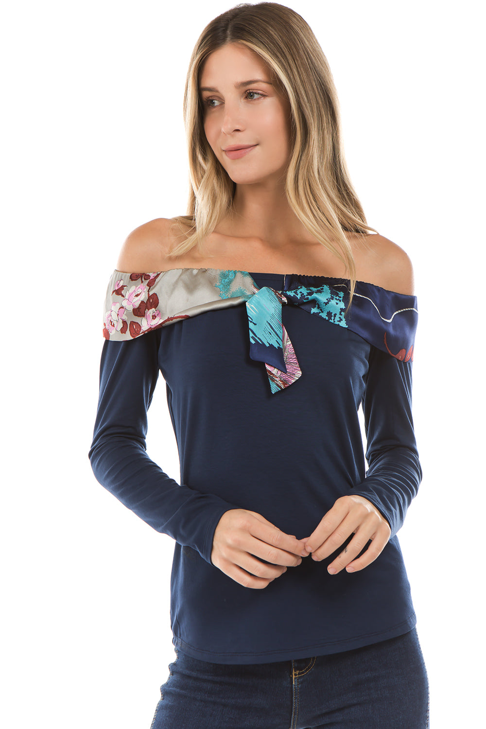 ZELDA FR RIBBON TIE TOP (Navy)- VT2302