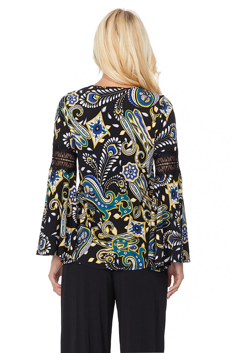 ROCCO BELL SLEEVE TOP (GREEN MULTI)- VT2395-ROCCO