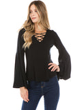 BEYONCE BELL SLEEVE TOP (BLACK)- VT2404