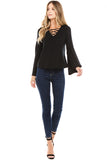 BEYONCE BELL SLEEVE TOP (BLACK)- VT2404