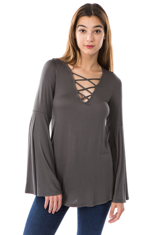 BEYONCE BELL SLEEVE TOP (CHARCOAL)- VT2404