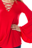 BEYONCE BELL SLEEVE TOP (RED)- VT2404