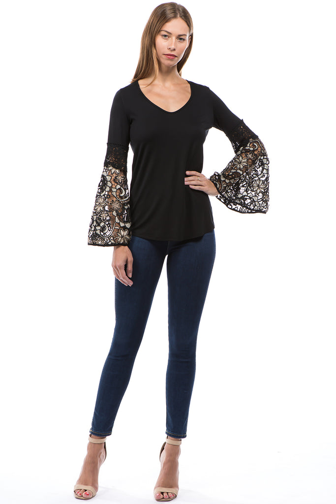 KINSEY BELL SLEEVE TOP(BLACK)- VT2439G