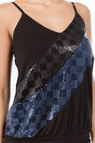 LINNETTE SEQUINS TOP (BLACK/NAVY)-VT2455SP