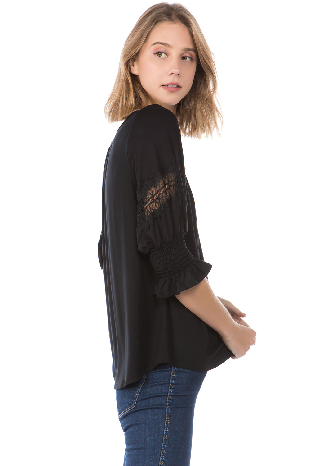 OTTILIE BUBBLE SLEEVE TOP (BLACK)- VT2471