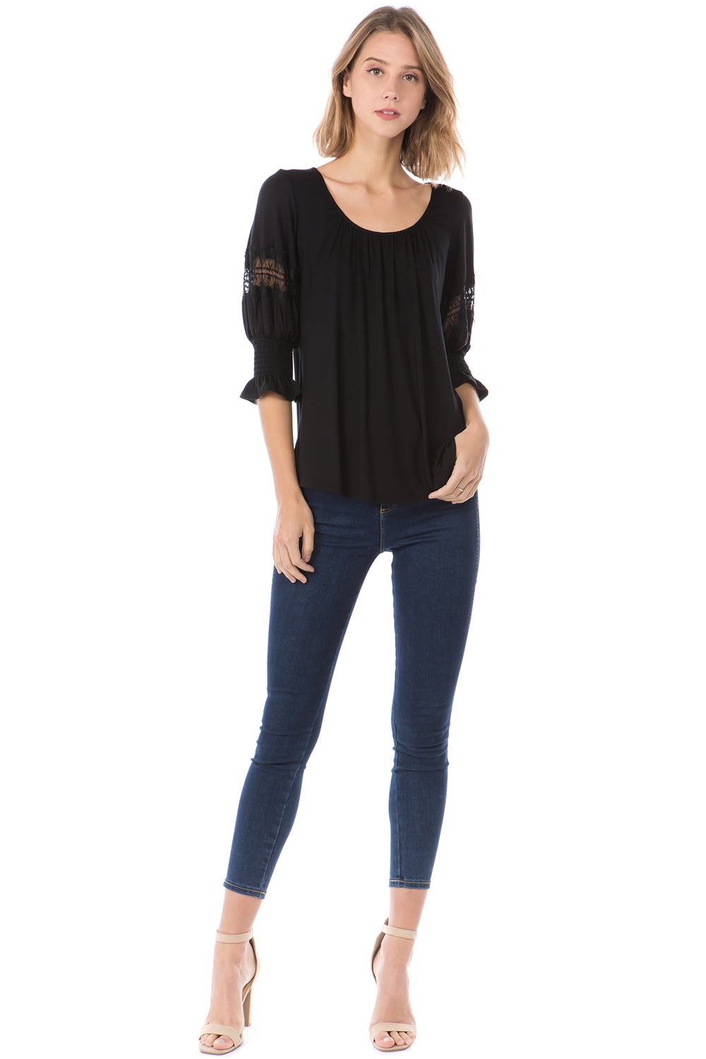 OTTILIE BUBBLE SLEEVE TOP (BLACK)- VT2471