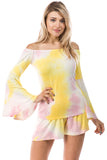 AMY OFF SHOULDER TOP (PINK/YELLOW TIE DYE)- VT2492T