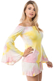 AMY OFF SHOULDER TOP (PINK/YELLOW TIE DYE)- VT2492T