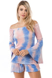 AMY OFF SHOULDER TOP (PEACH/BLUE TIE DYE)- VT2492T